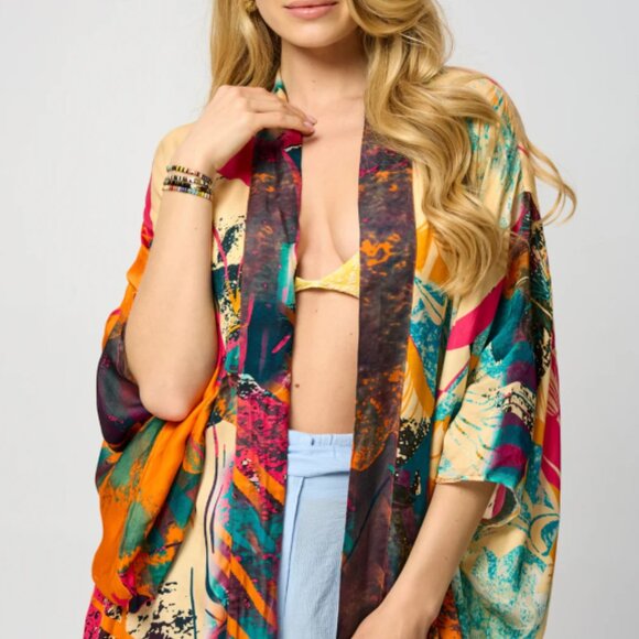 Vibrant Satin Kimono Robe SAACHI NEW - Picture 10 of 13